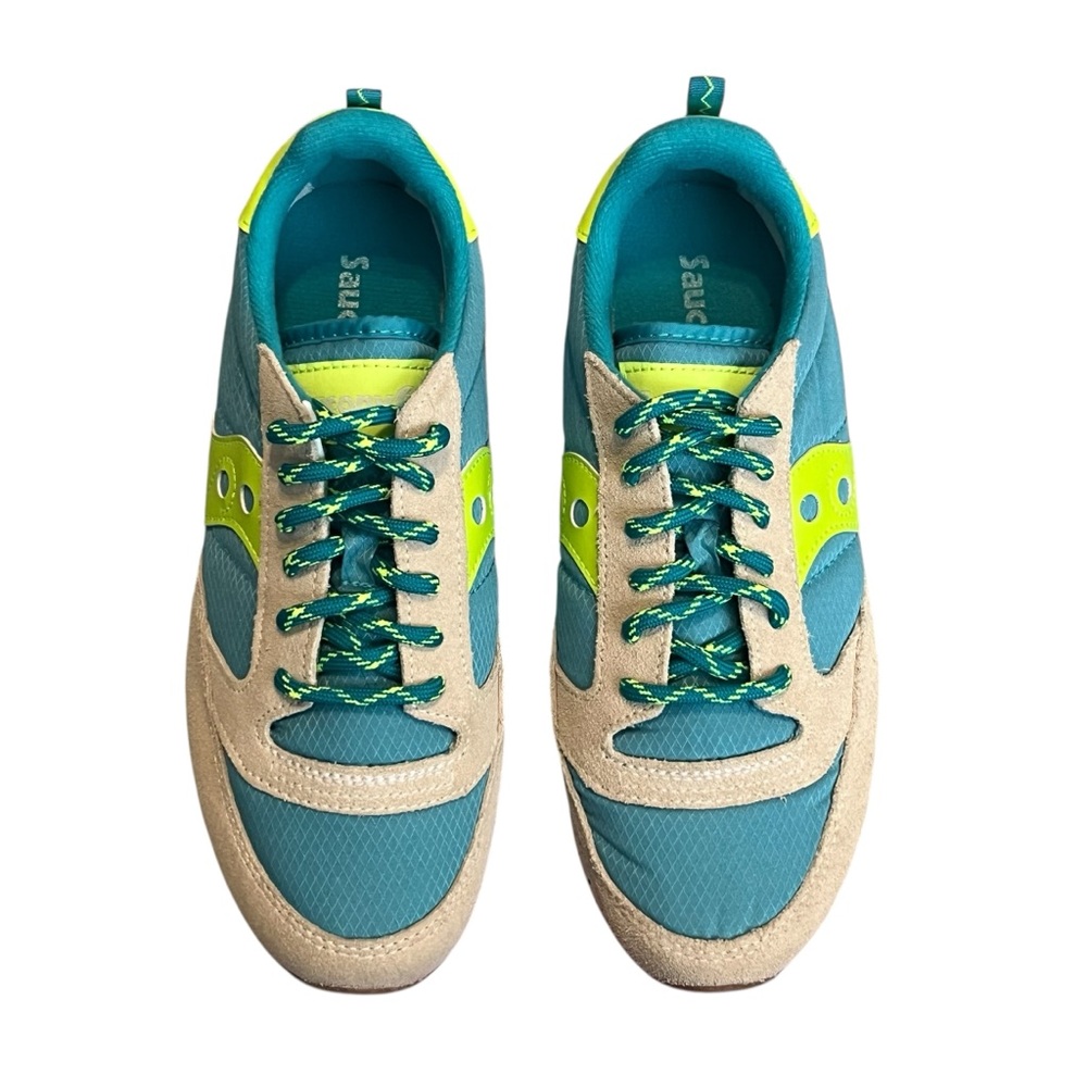 Saucony‎ Women Jazz Original Casual Suede size 7 Neon Green Teal Tan - Picture 6 of 8